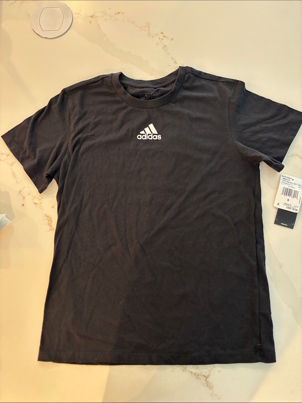 adidas Black Short Sleeve Tee with White Logo Center